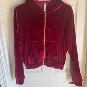 Velvet Zip-Up Hoodie in Rich Burgundy